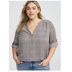 NWT Torrid Harper Gray Plaid Georgette 3/4 Sleeve Pullover Blouse Size 4X Office